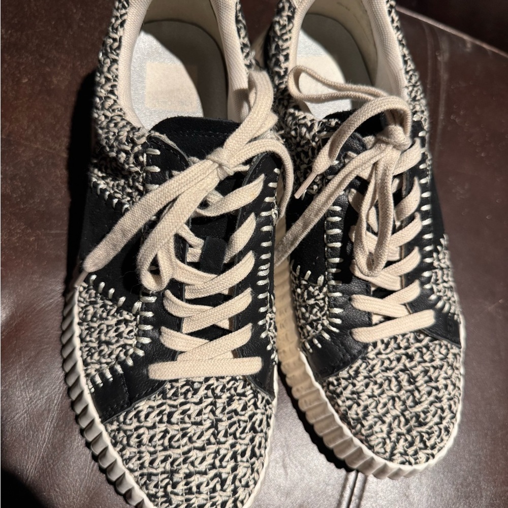 Dolce Vita Black and Cream Woven Sneakers